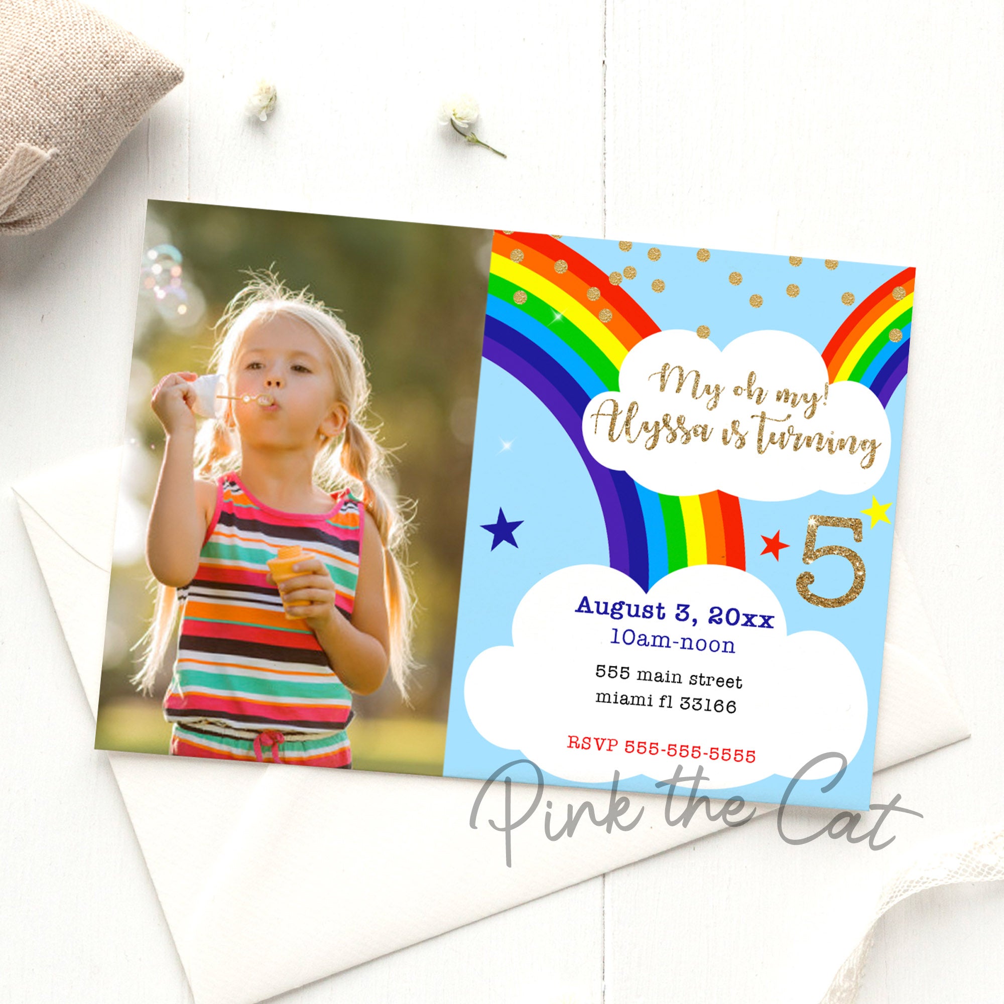 Rainbow invitation with photo