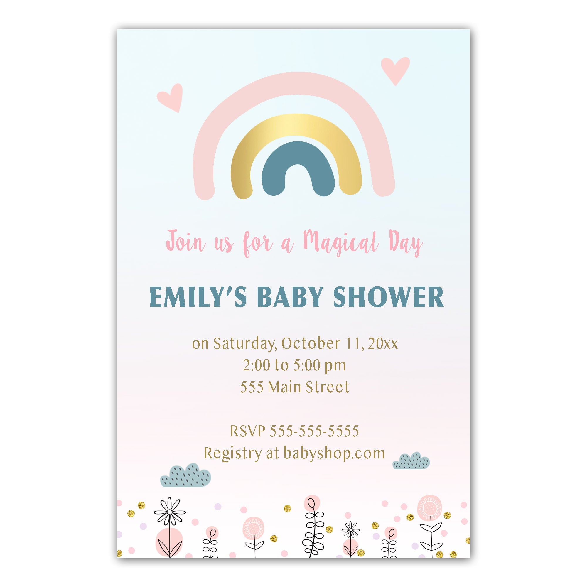 Boho rainbow baby shower invitation
