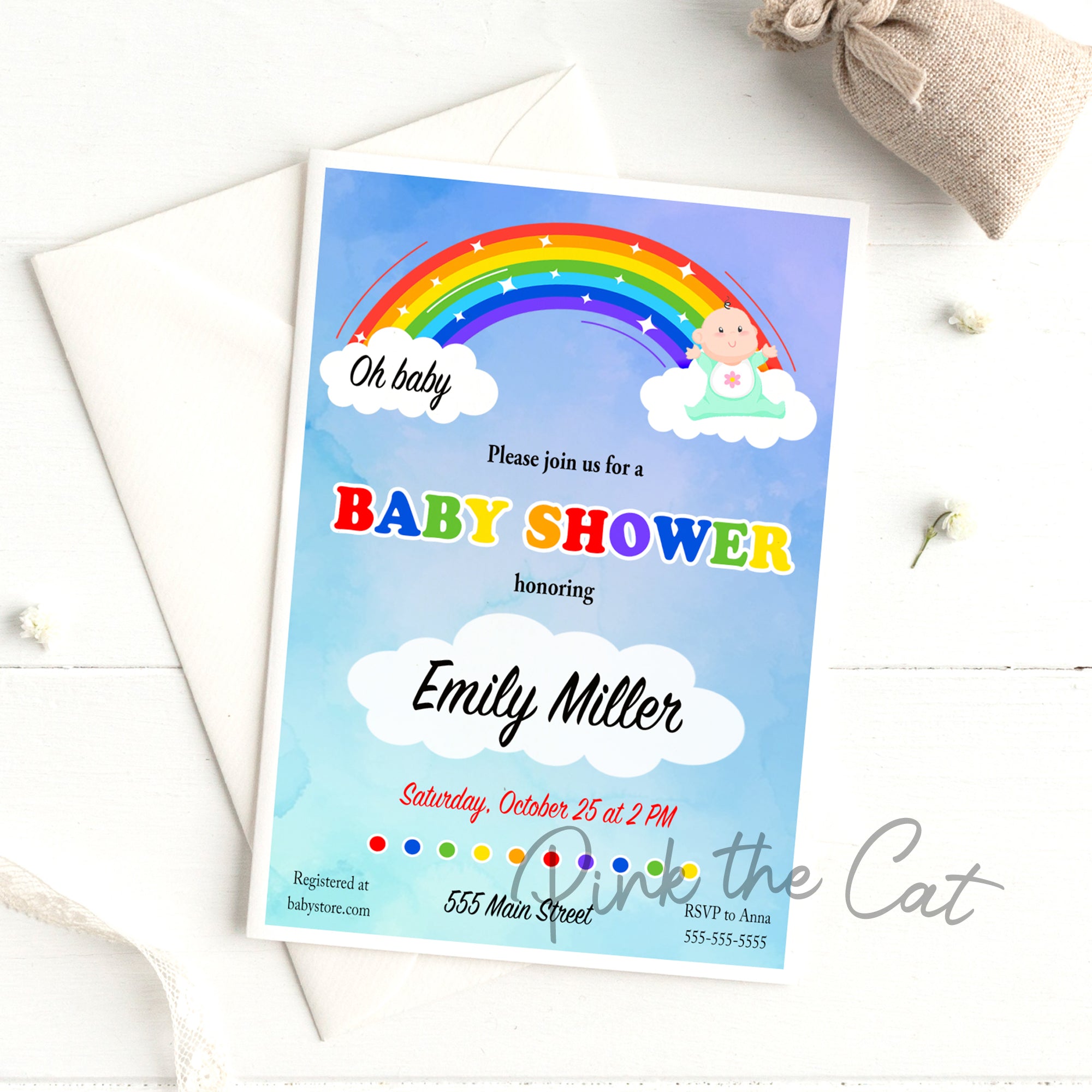 Oh baby ranibow baby shower invitation gender neutral 