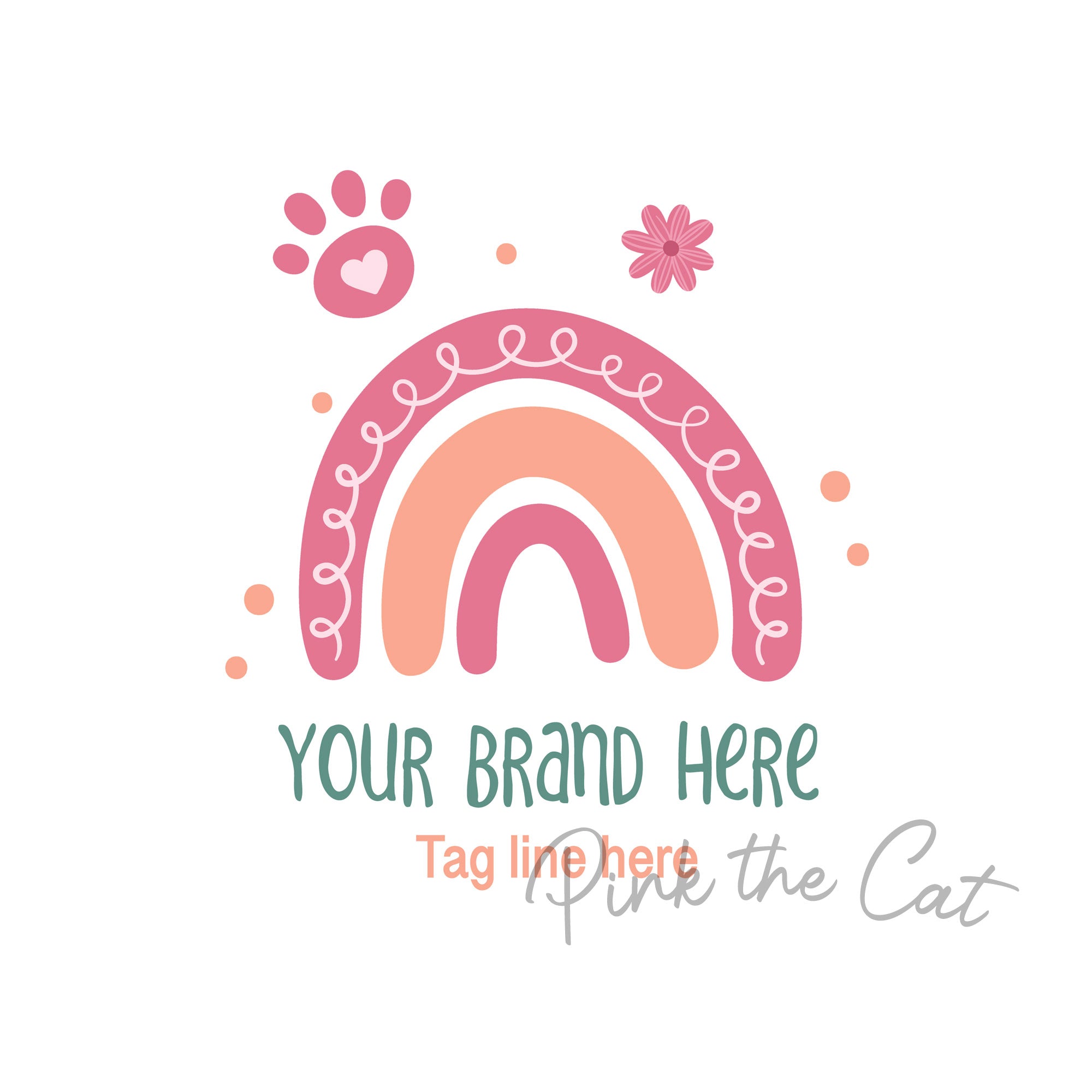 Boho rainbow and paws logo orange pink personalized
