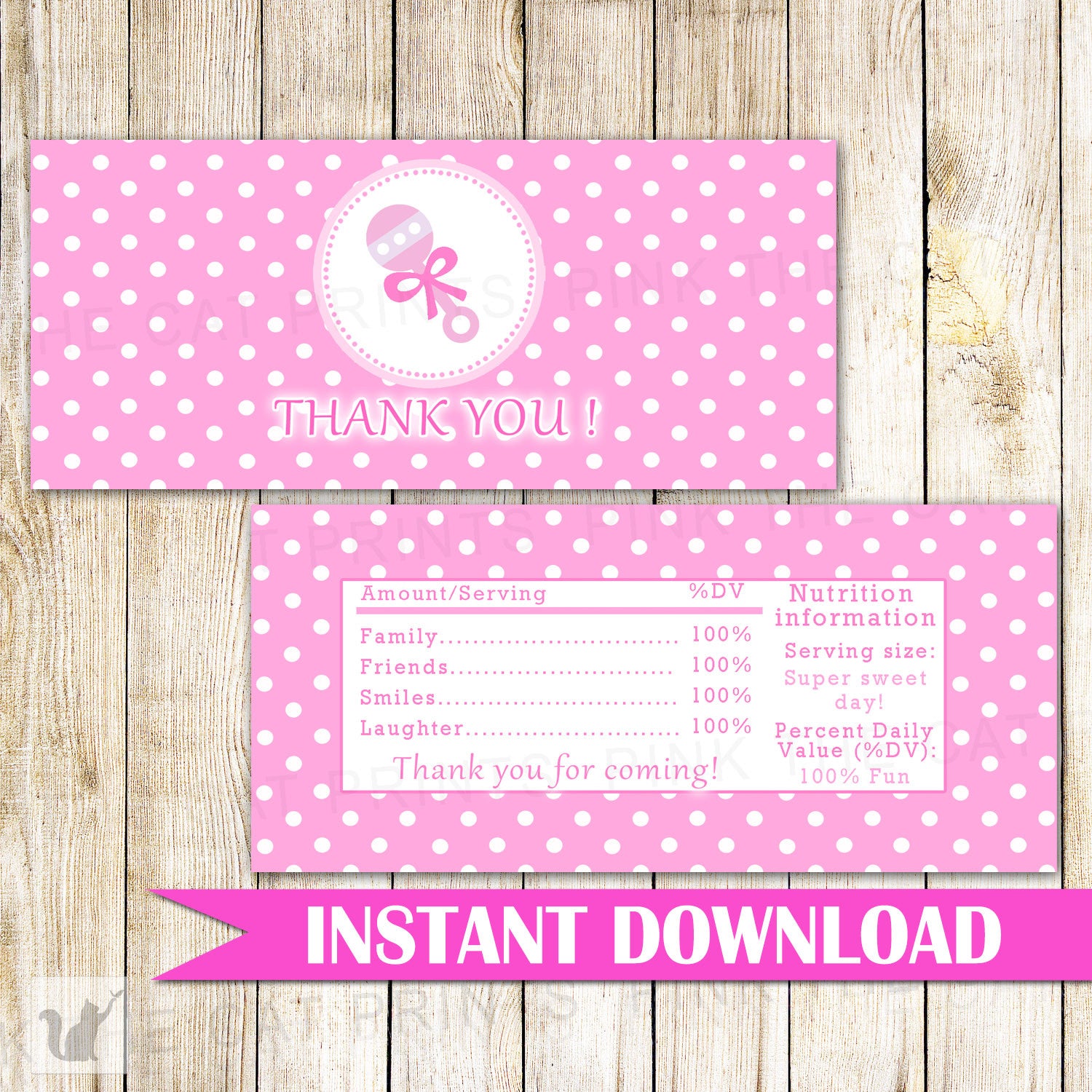 Pink Rattle Candy Bar Wrapper Label Girl Shower