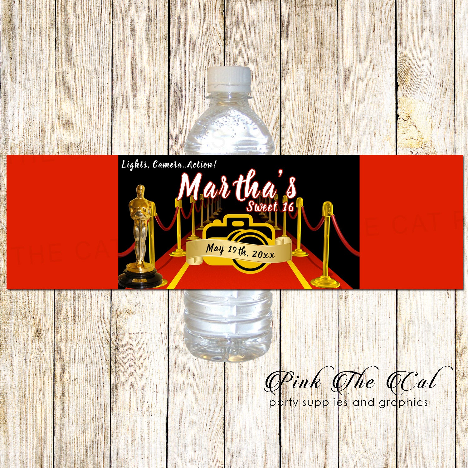 Red carpet movie star bottle label printable 