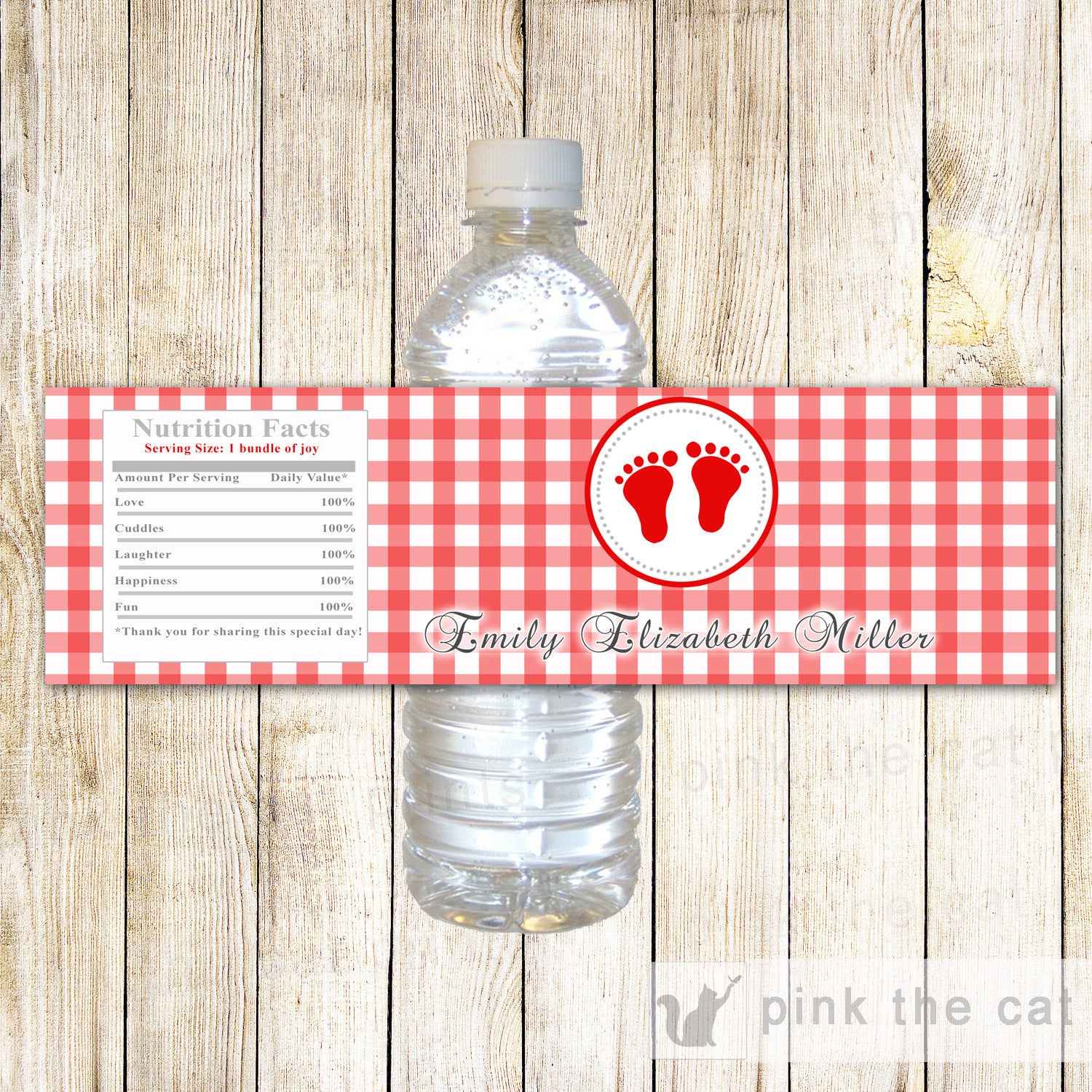 Red Gingham Cowgirl Baby Shower Bottle Label