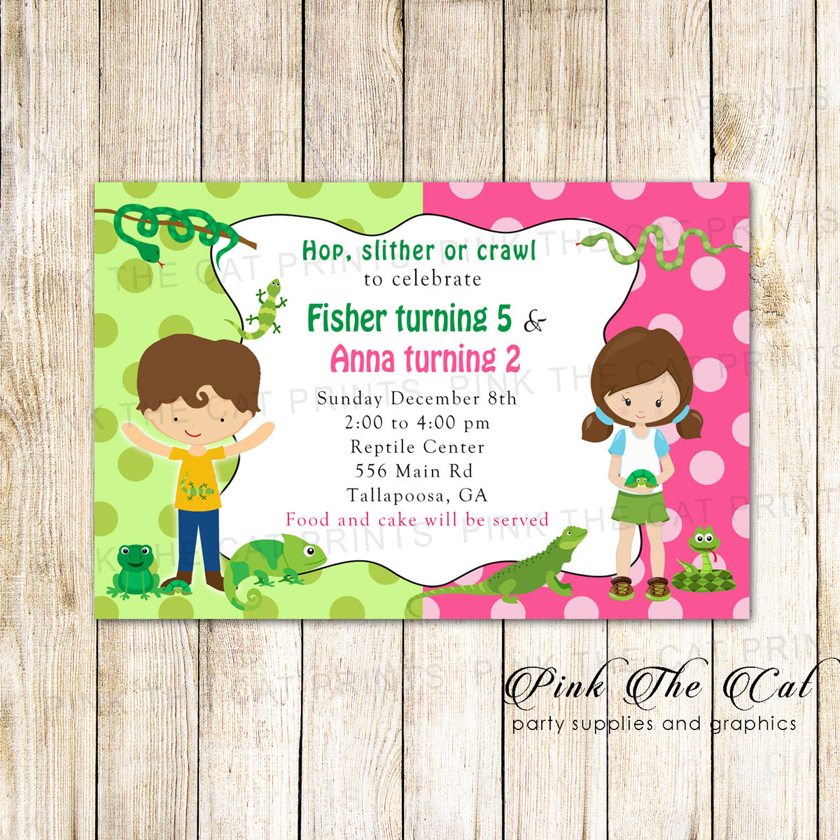 Reptile Snakes Kids Birthday Invitation Printable