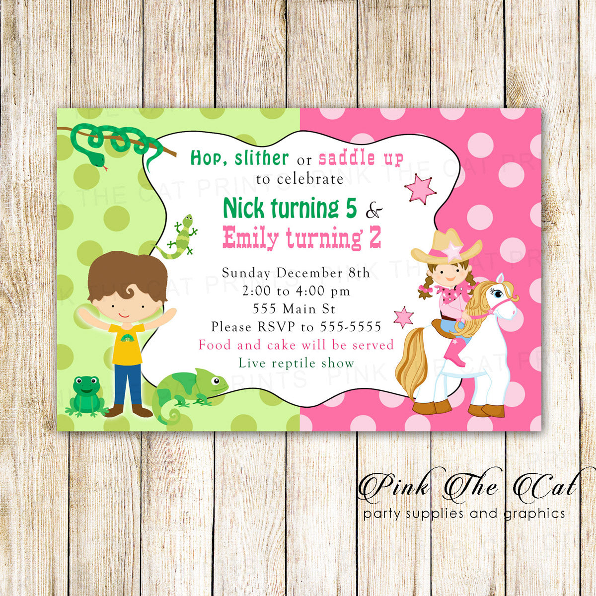 30 Invitations Reptile Snake Cowgirl Kids Birthday Party