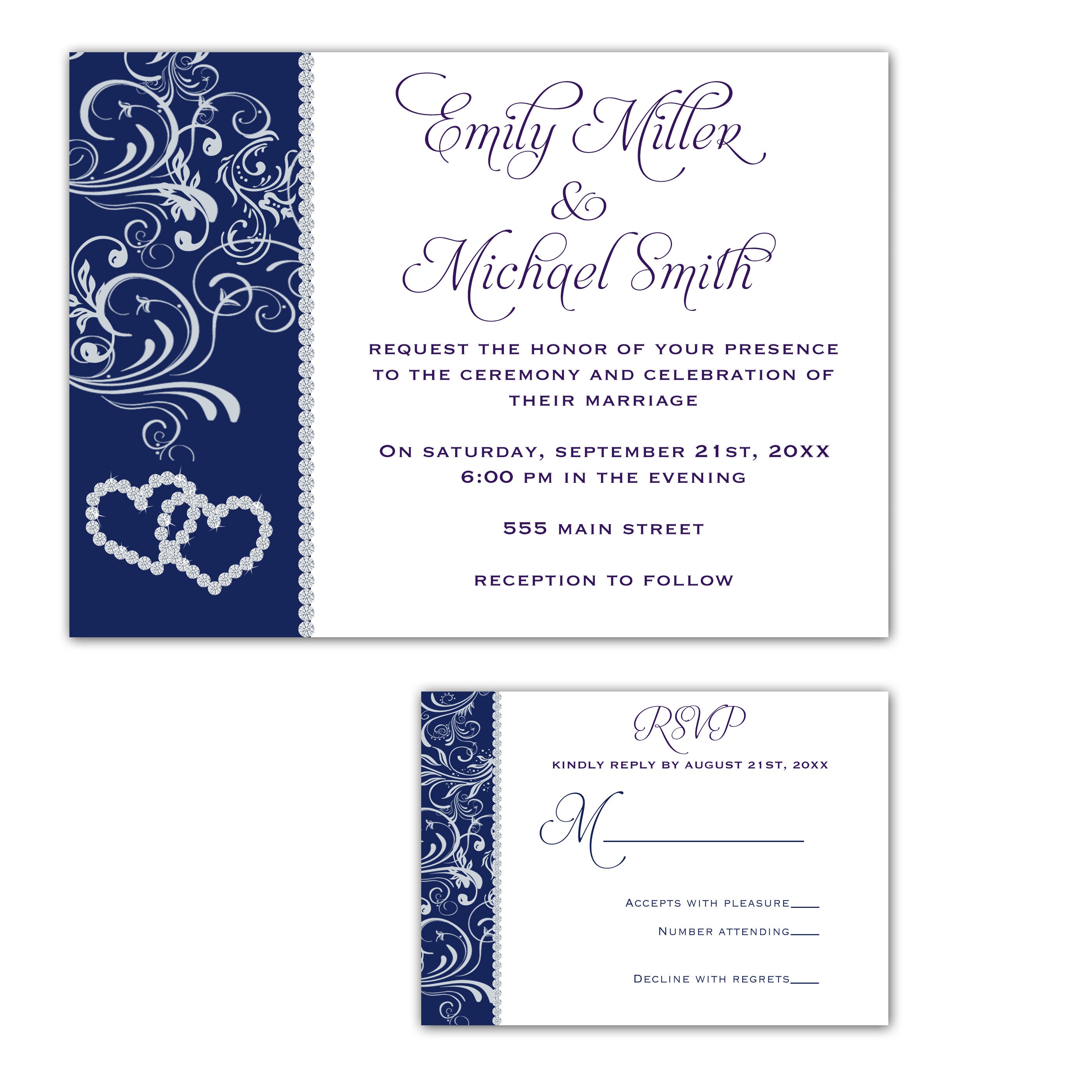 Diamond edding invitations blue (set of 100)