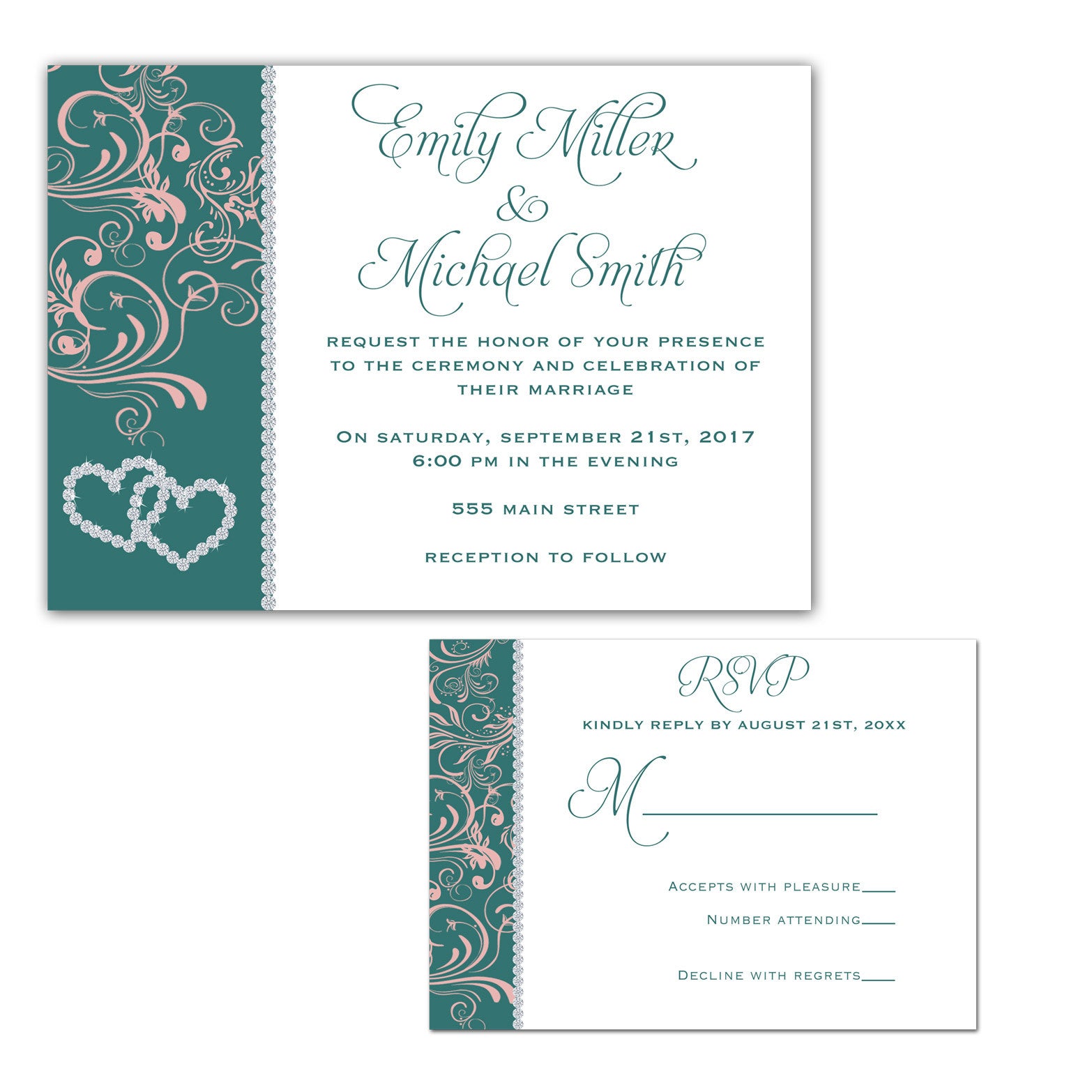 Wedding Invitations & RSVP Cards Rhinestone Teal