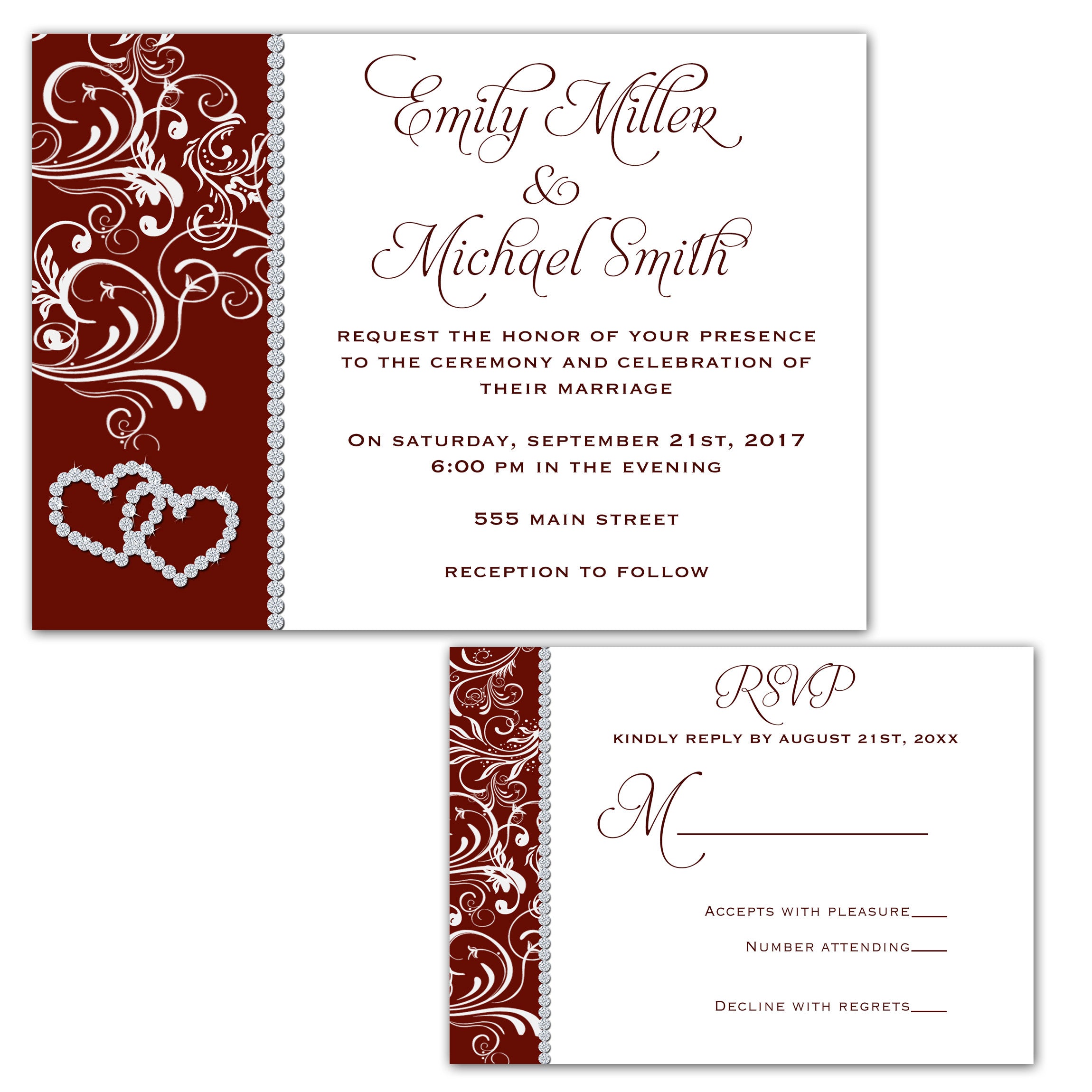 Wedding Invitations & RSVP Cards Rhinestone Burgundy