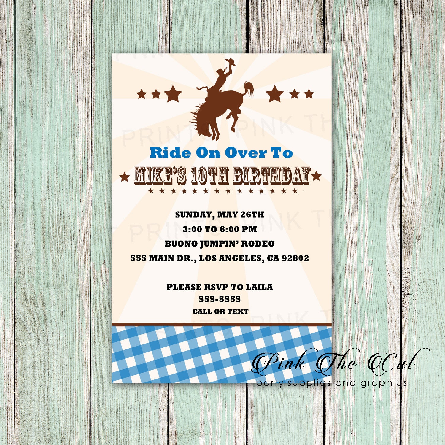 Rodeo cowboy invitation kids or adult birthday party blue printable