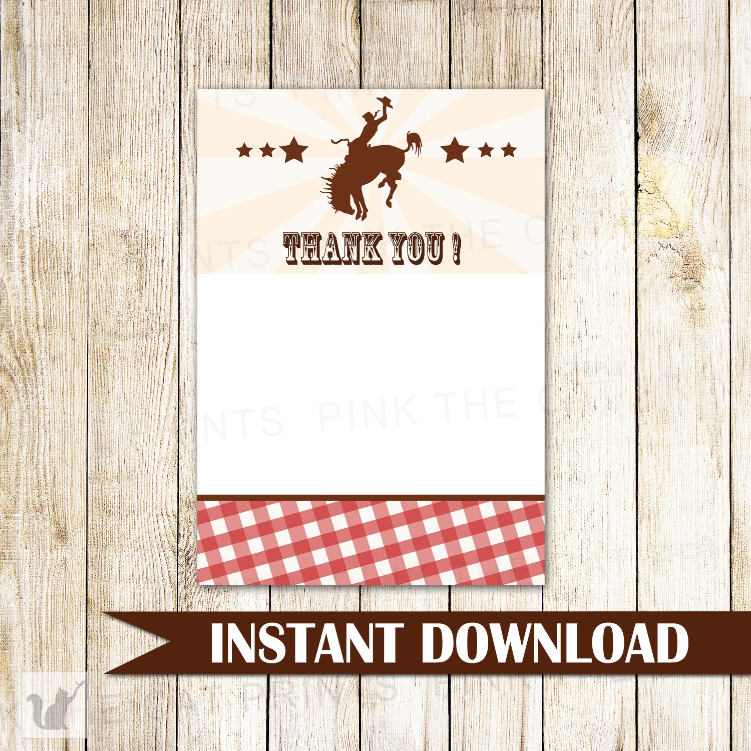 Cowboy Thank You Card Note Kids Birthday Rodeo