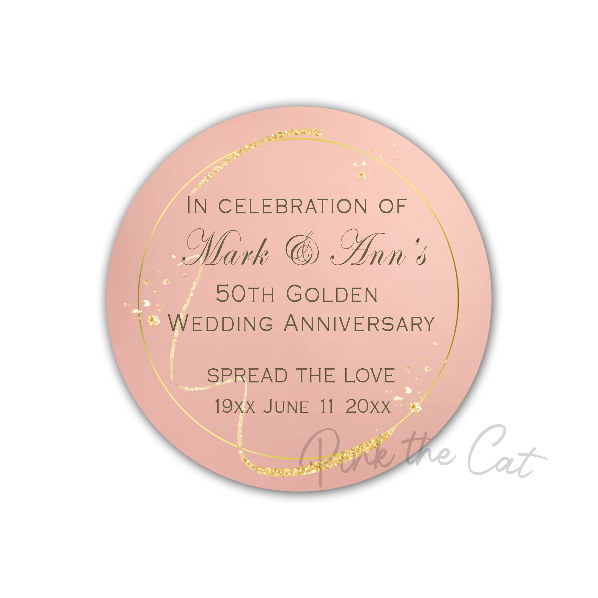 Rose gold wedding anniversary favor label