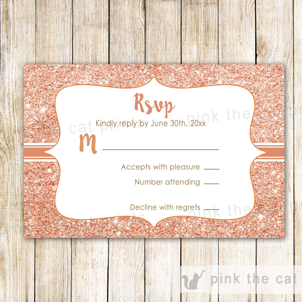 Rose Gold Glitter Wedding Invitations & RSVP Cards
