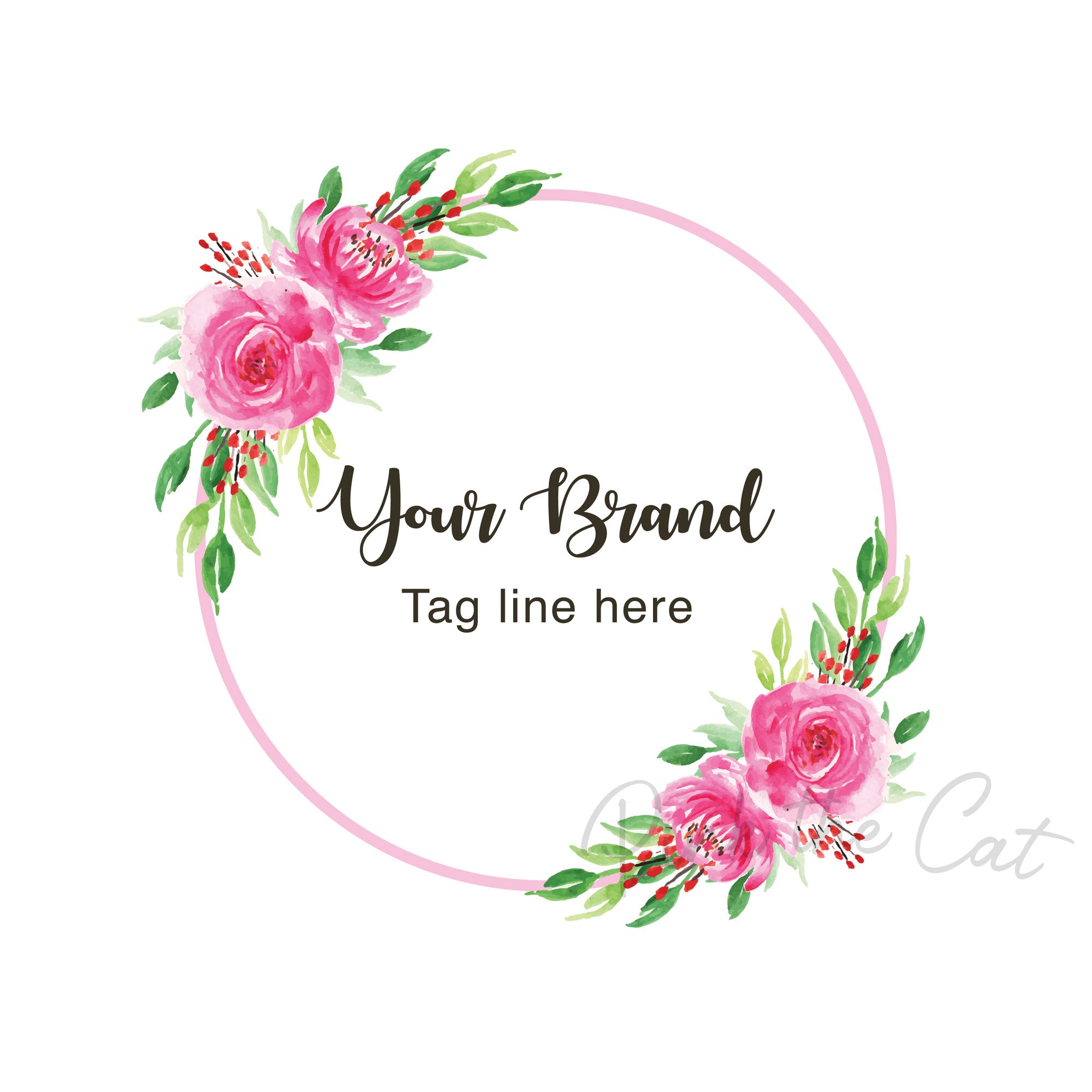 Pink roses greenery watercolor logo design