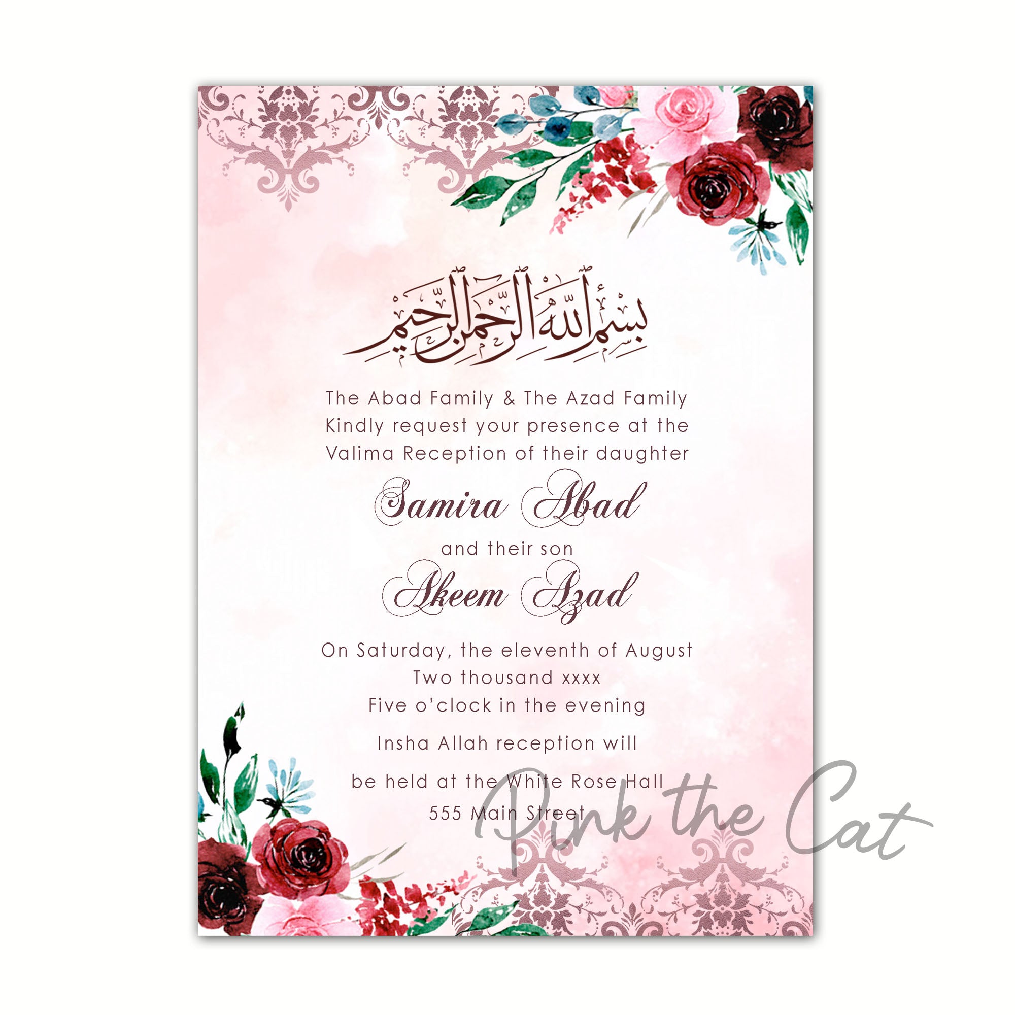 Walima nikah wedding invitations red roses