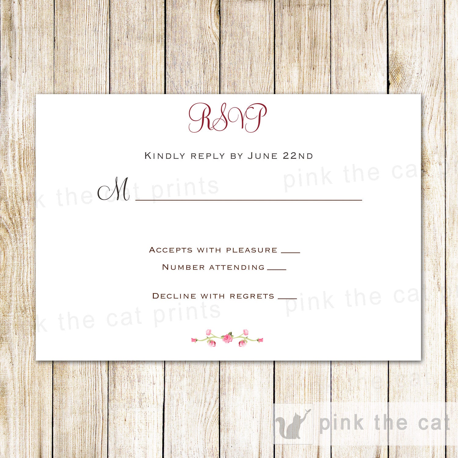 Wedding Invitation & RSVP Card Roses Pink Mint Green