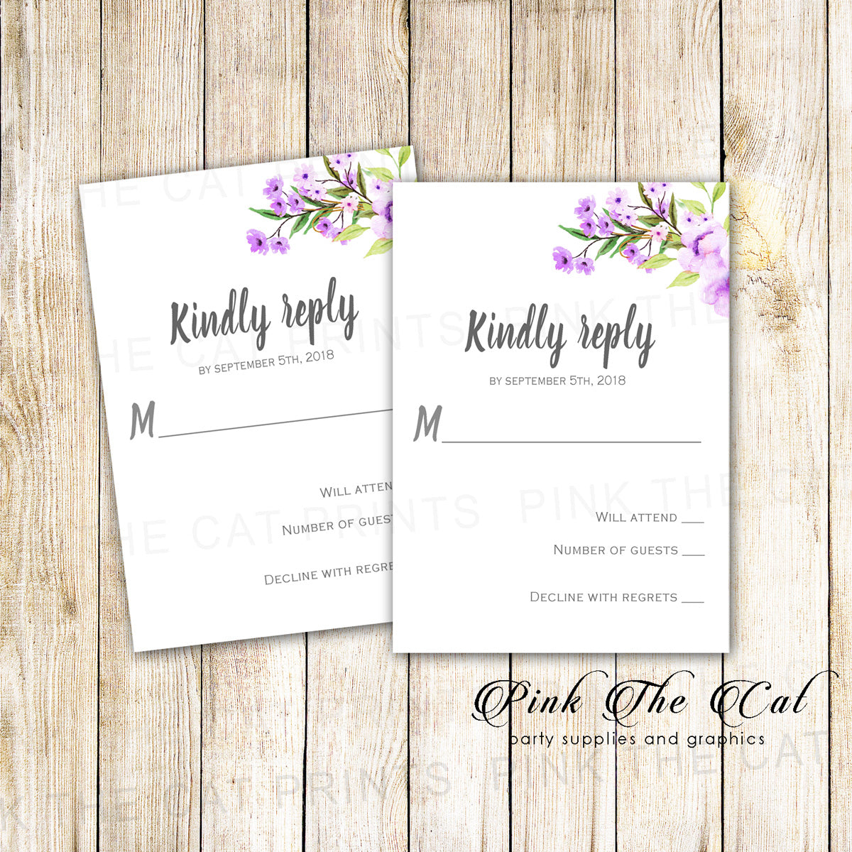 Boho Floral Wedding RSVP Card Lavender Printable