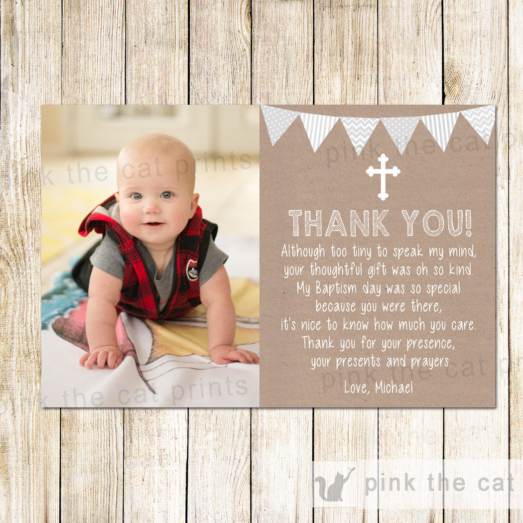 rustic baptism thank you card