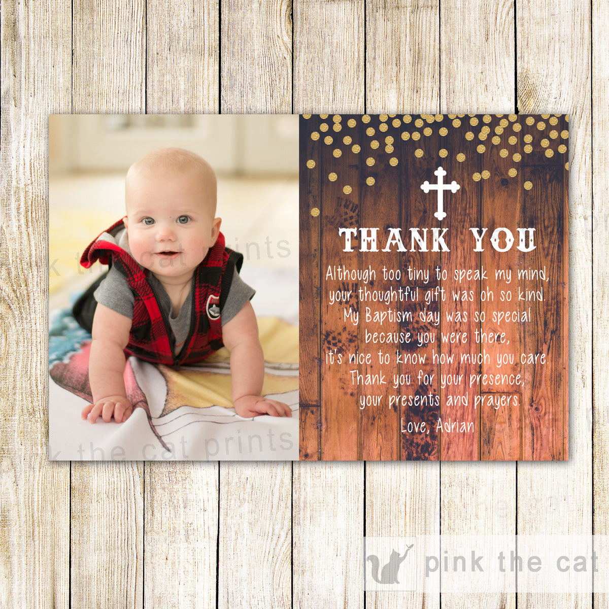 Confetti Rustic Thank You Notes Baptism Christening Photo Card Printed