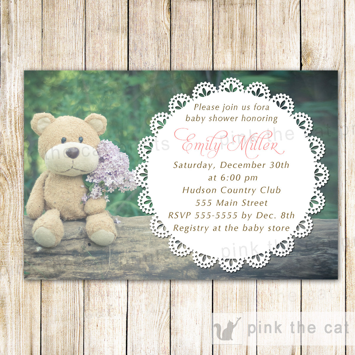 Rustic Invitation Baby Girl Shower Birthday Lace Doily