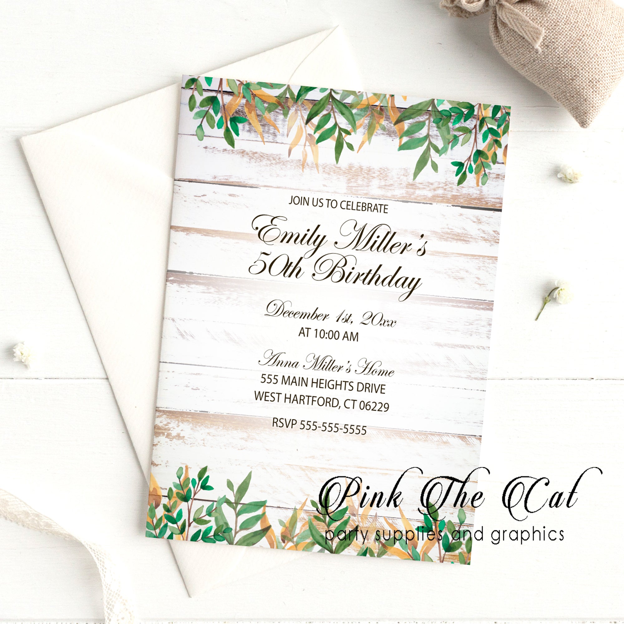 Rustic invitations white wood adult birthday party printable