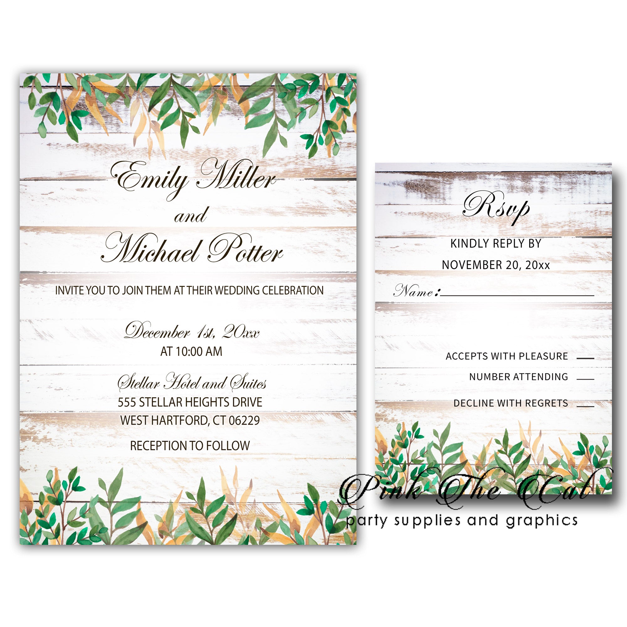 Rustic Vintage Invitations & RSVP Cards Wood Printable