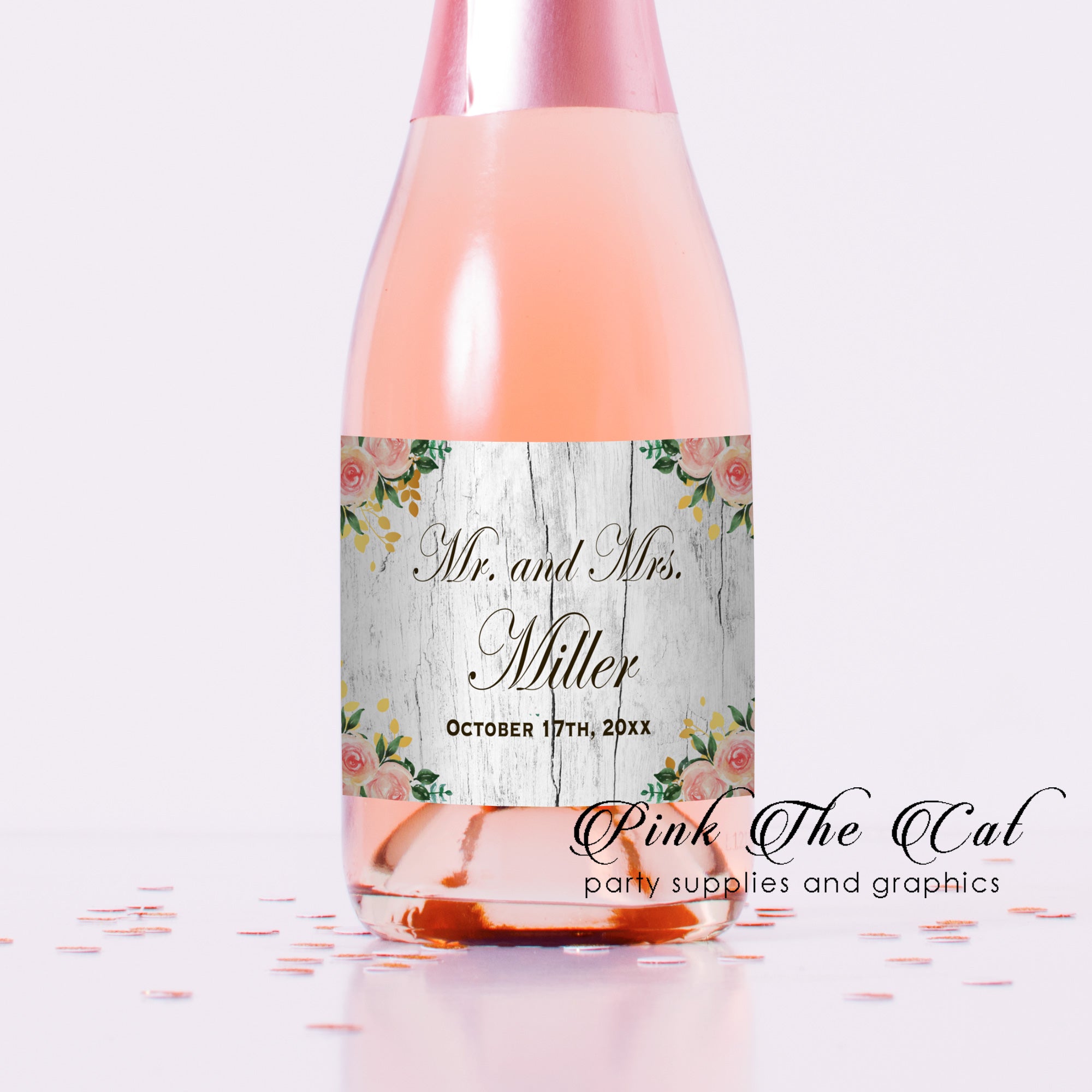 100 mini wine champagne bottle label sticker rustic