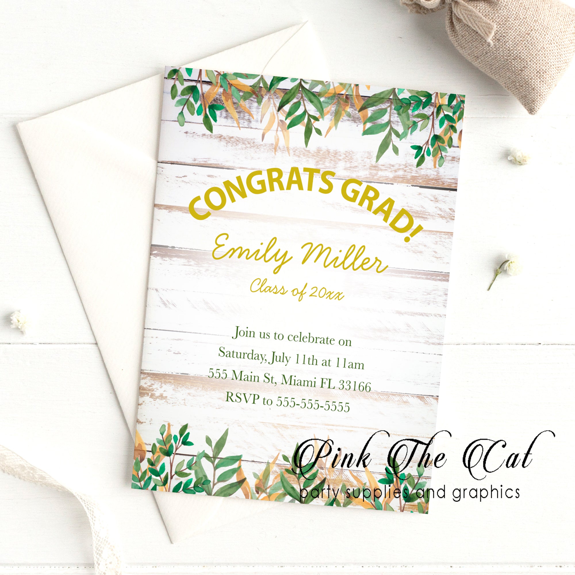 Rustic invitations wood graduation (set of 30)