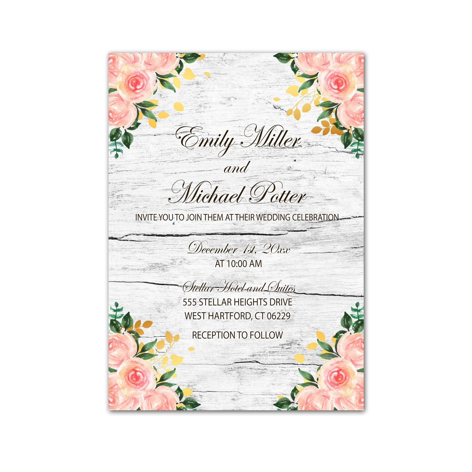 100 Wood Rustic Wedding Invitation Cards Floral Pink – Pink the Cat