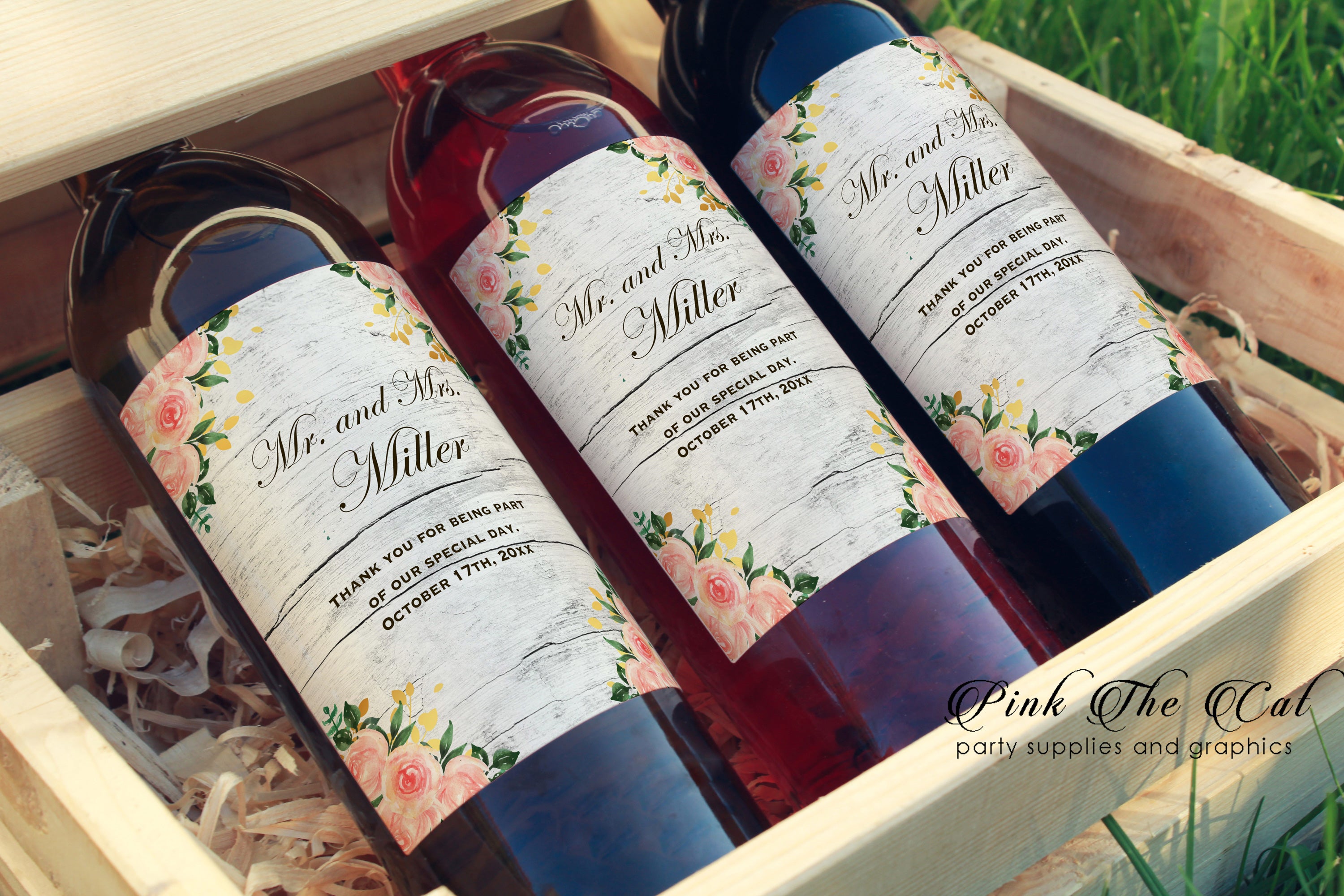 Wine Bottle Labels Floral Rustic Wedding Printable