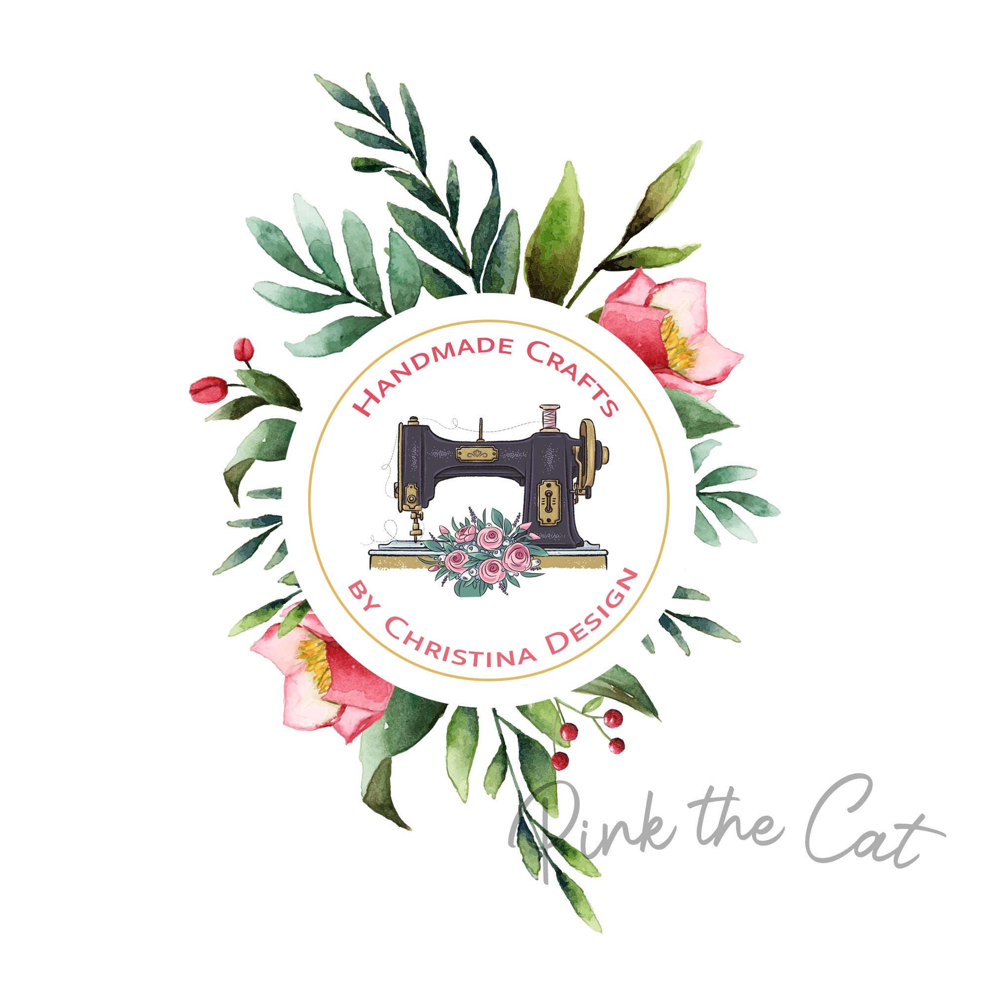 Premade boutique pink sewing machine watercolor business logo design – Pink  the Cat