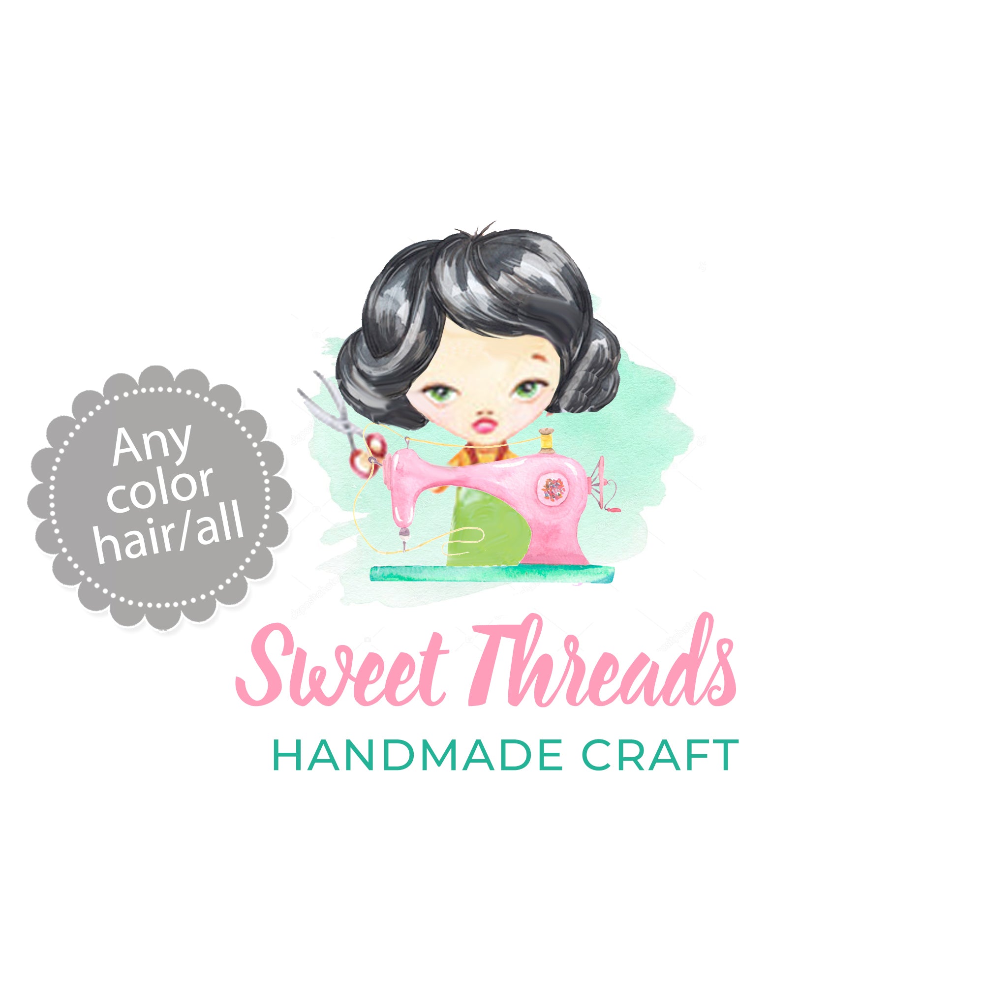 Premade girl sewing with machine logo design