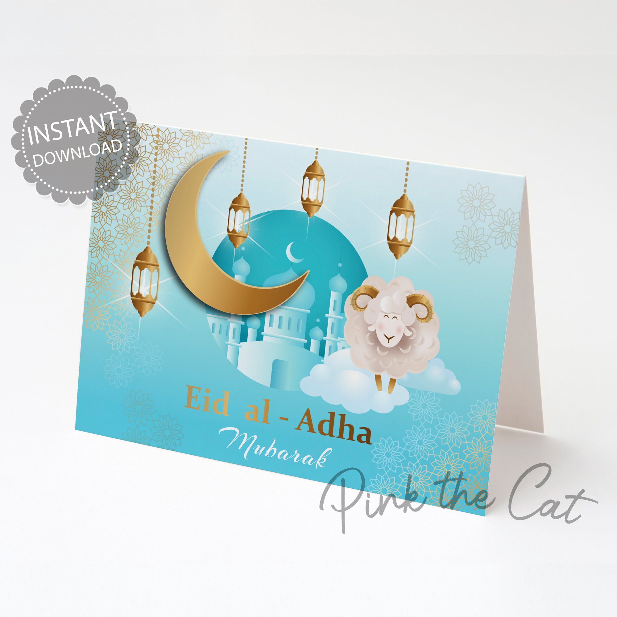 Eid al adha mubarak card cute sheep