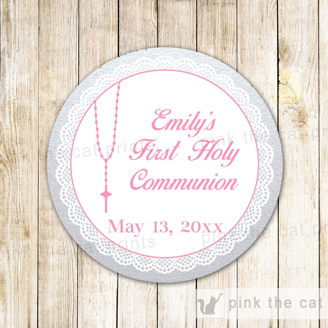 Rosary Gift Favor Tag Sticker Christening Communion