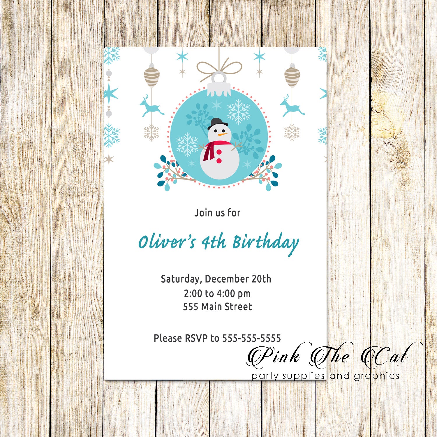 Christmas kids birthday party invitation snowman printable