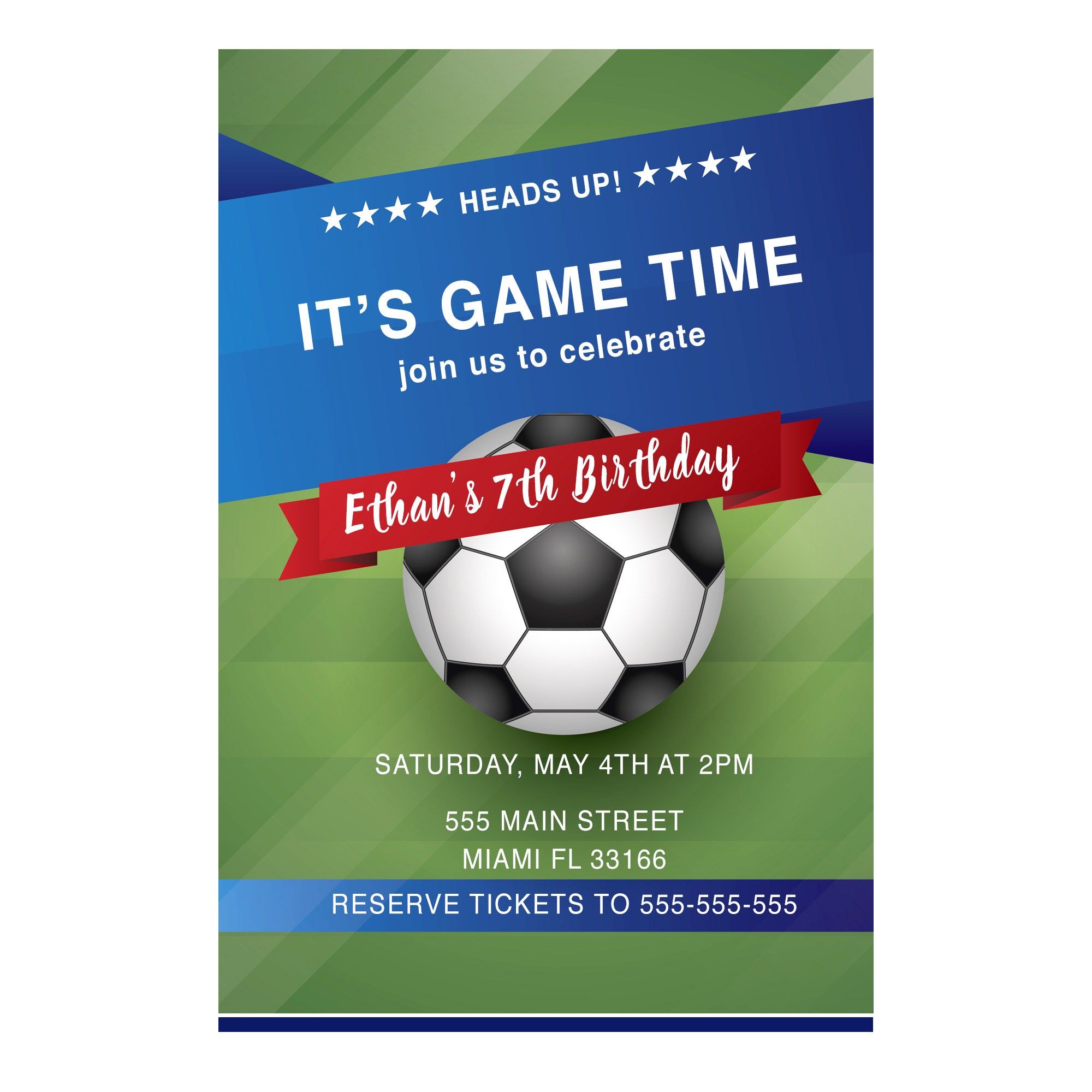30 Soccer invitations blue green birthday baby shower personalized