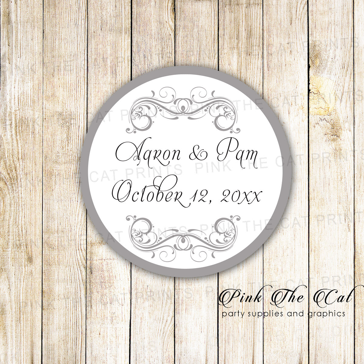 Wedding swirl silver gift favor label sticker tag printable