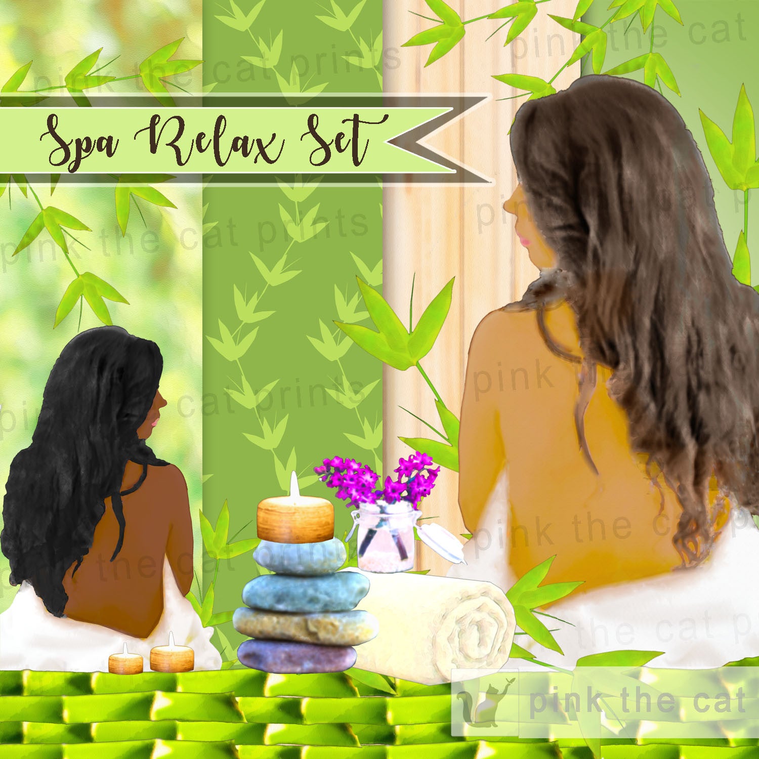 Spa Watercolor Clipart & Background Paper