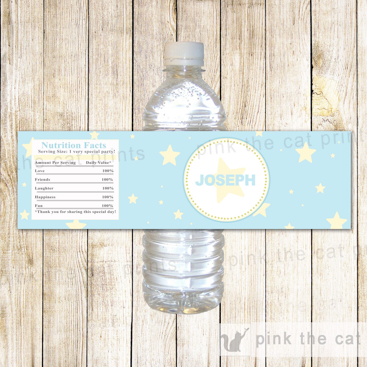 Little Star Bottle Label Wrapper Baby Shower Birthday Teal Yellow