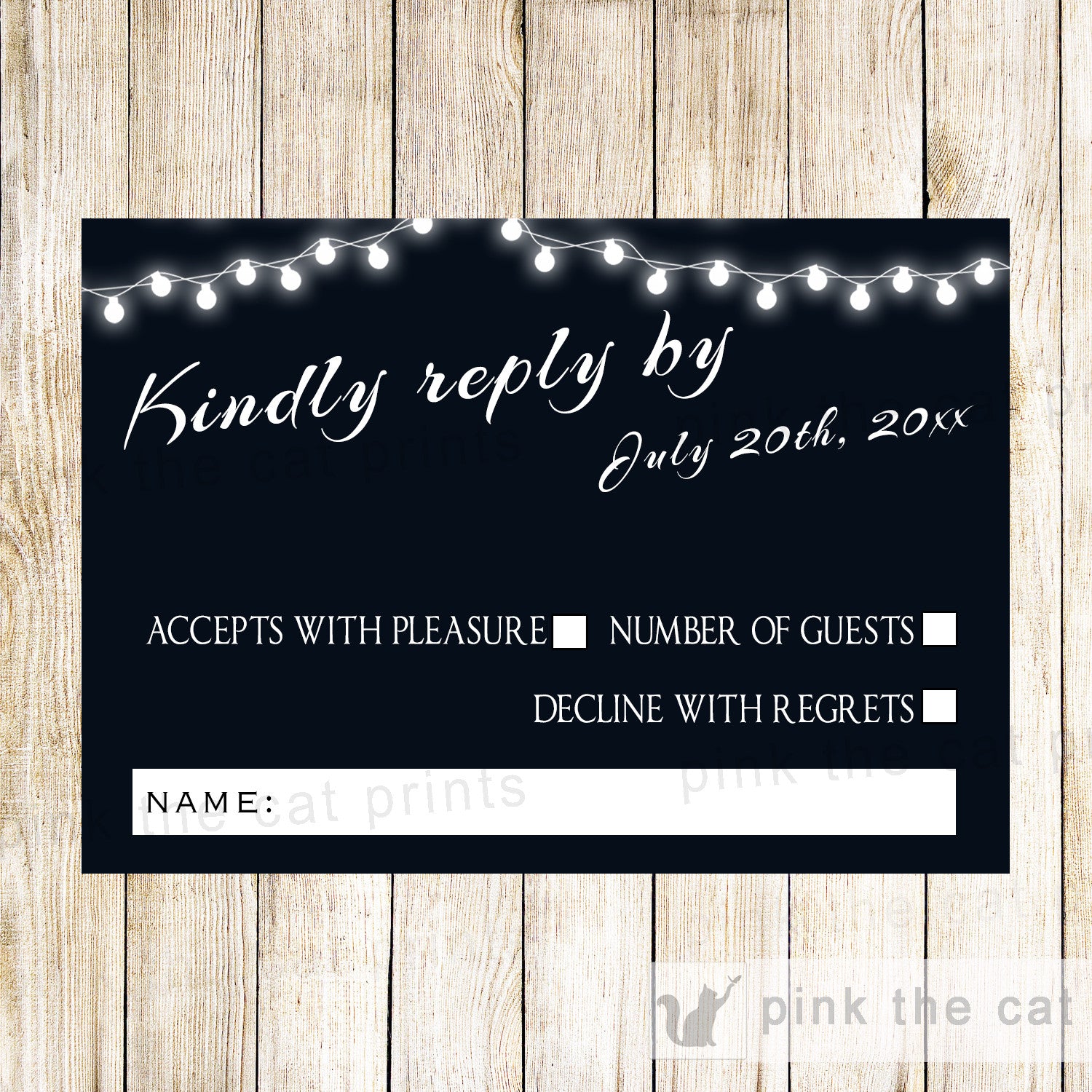 String Lamps Wedding Invitation & RSVP Card Black