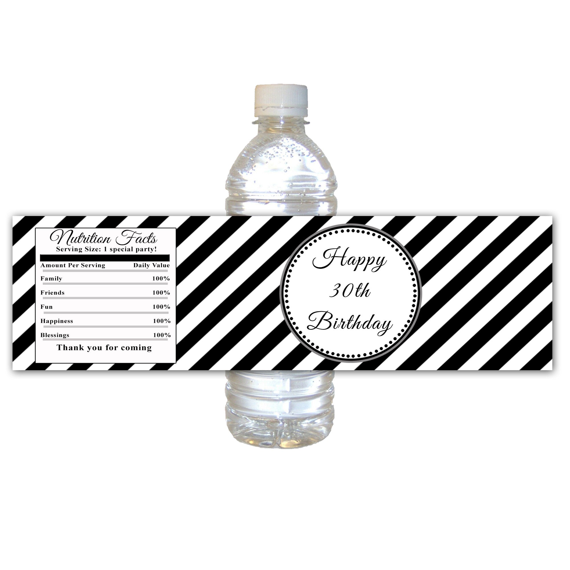 30 bottle labels black white stripes birthday