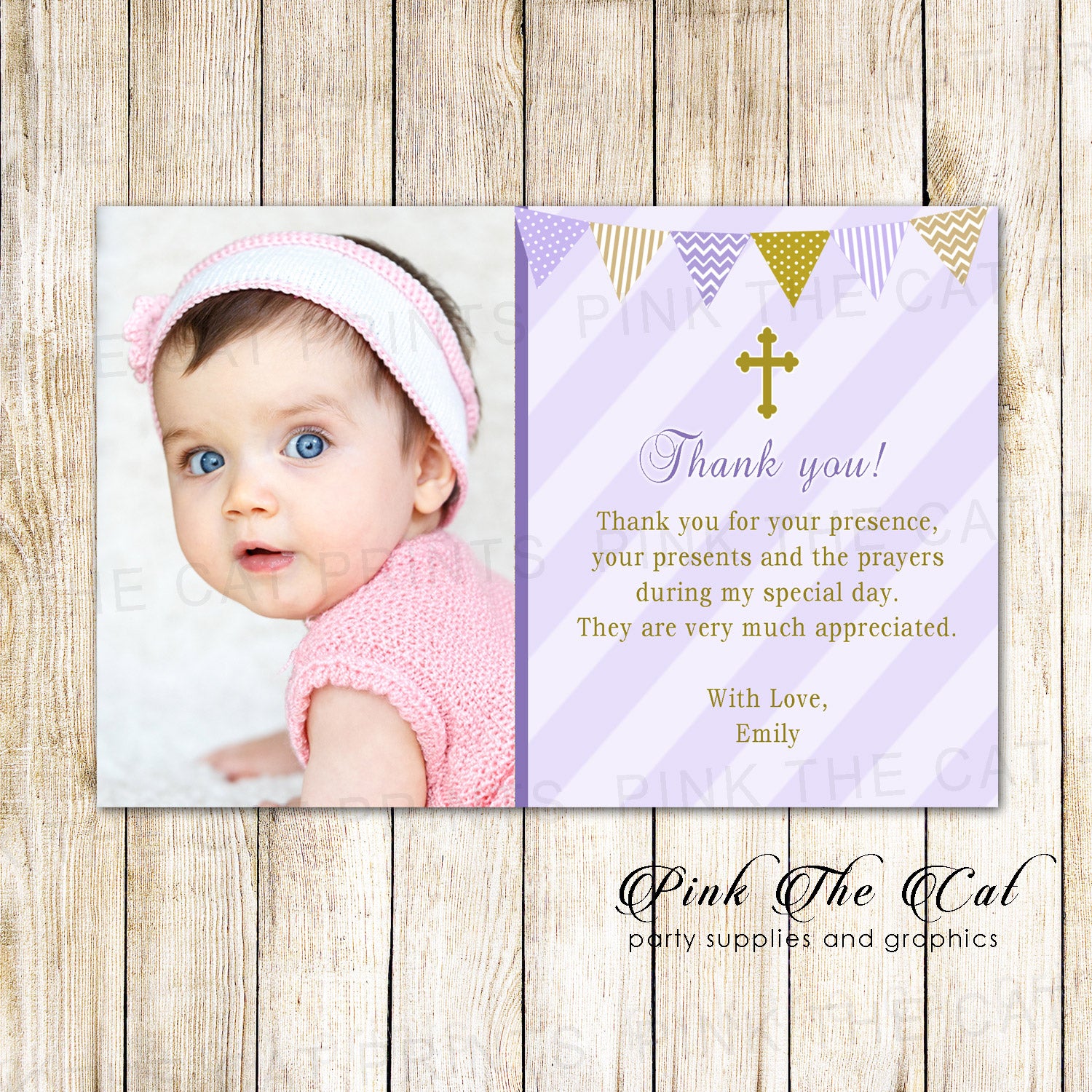 30 Thank You Cards Lavender Gold Girl Baptism Christening