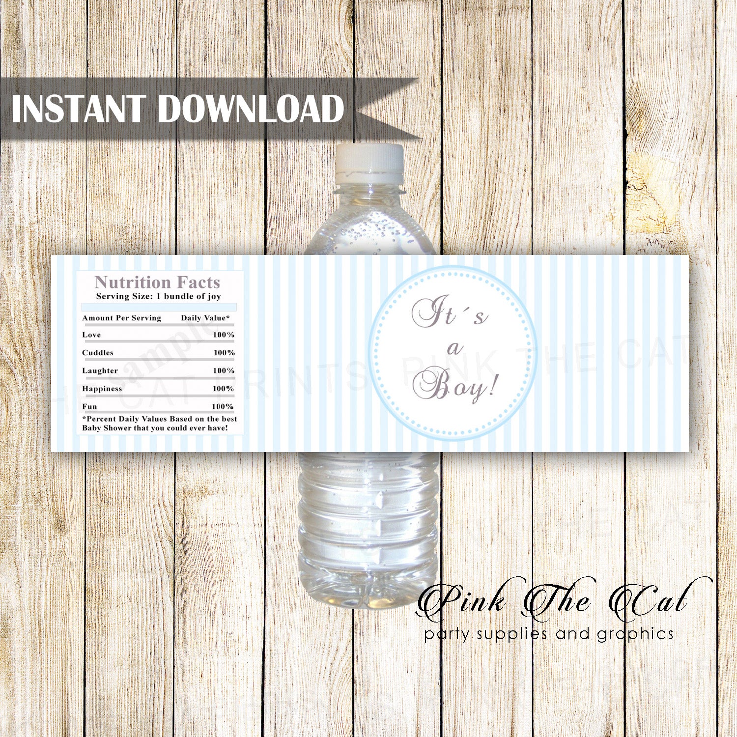 Blue Stripes Its a Boy Baby Shower Bottle Label Printable