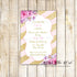 Girl baby shower invitations blush pink gold glitter floral printable