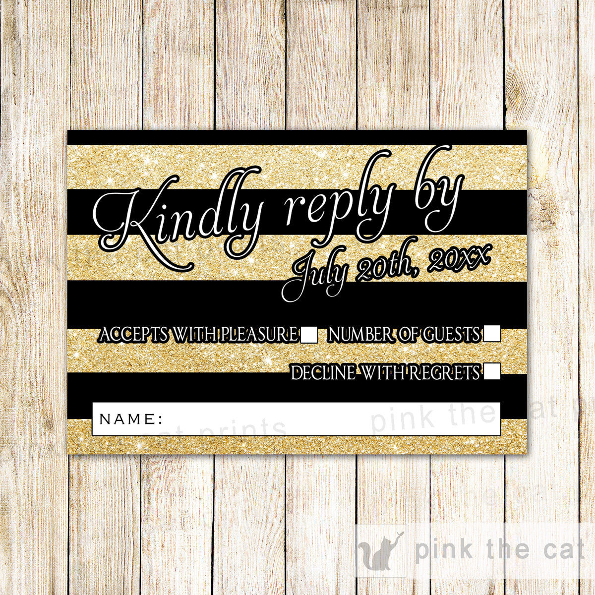 Gold Black Stripes RSVP Card Wedding Bridal Shower Printable