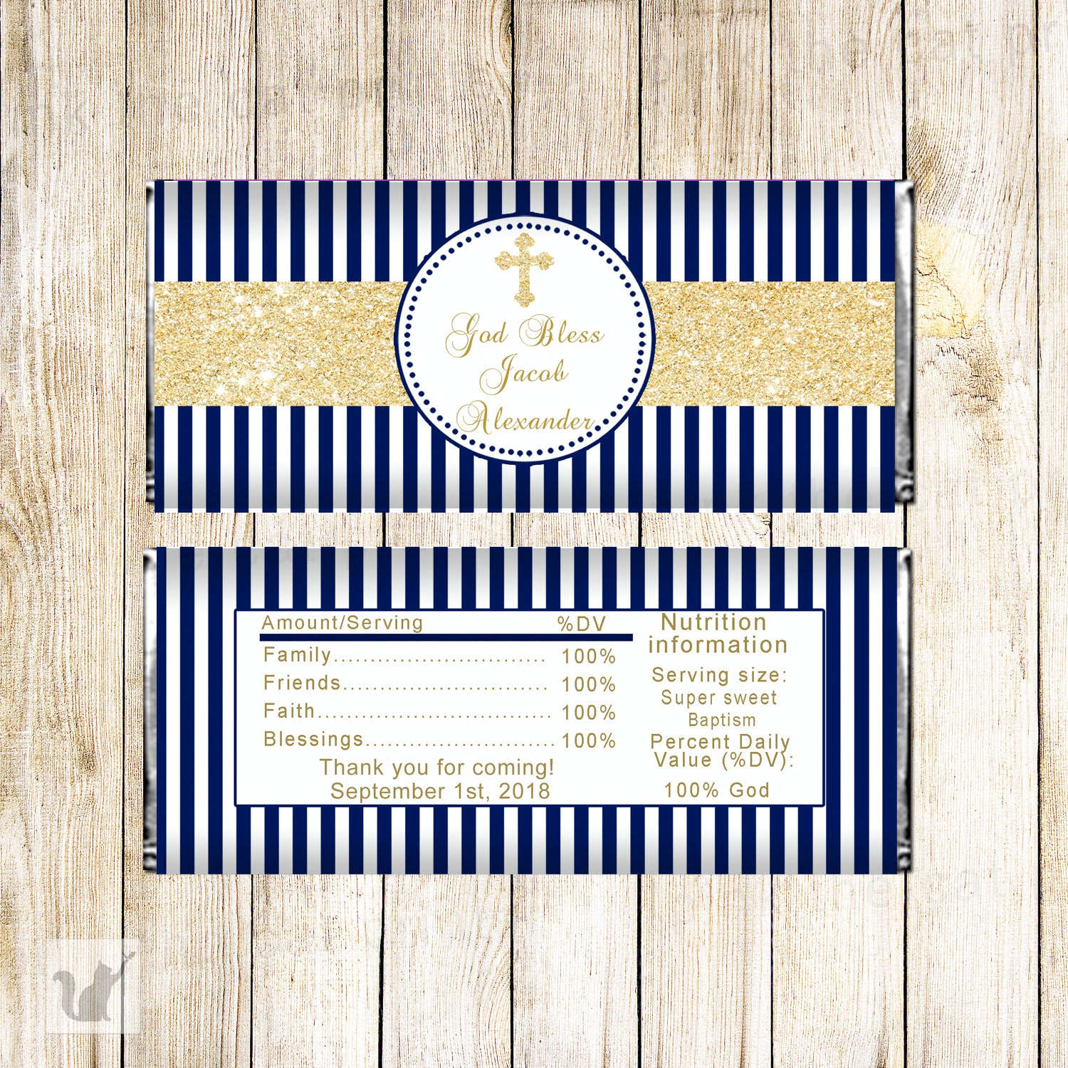 Religious candy bar navy gold printable