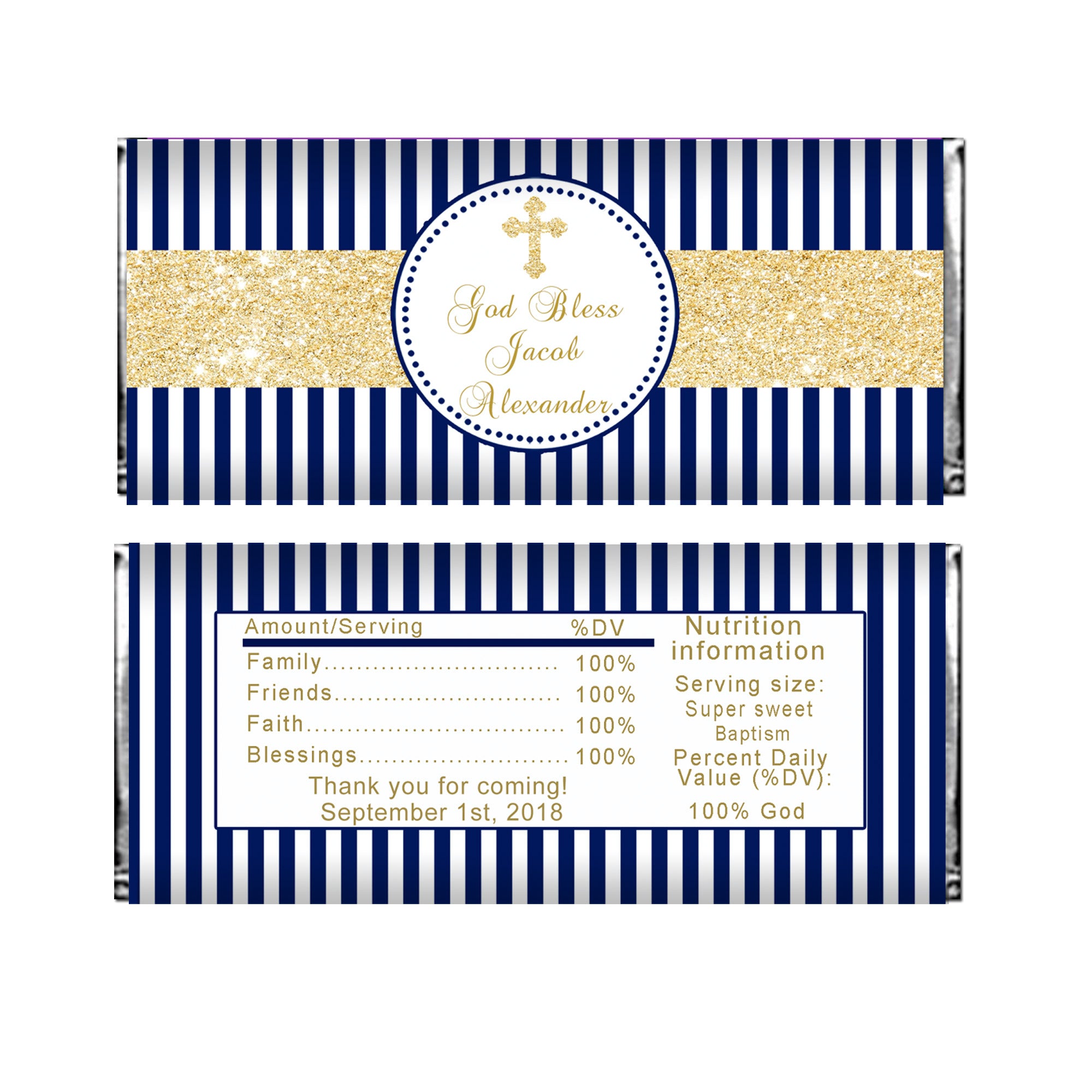 Religious candy bar navy gold printable