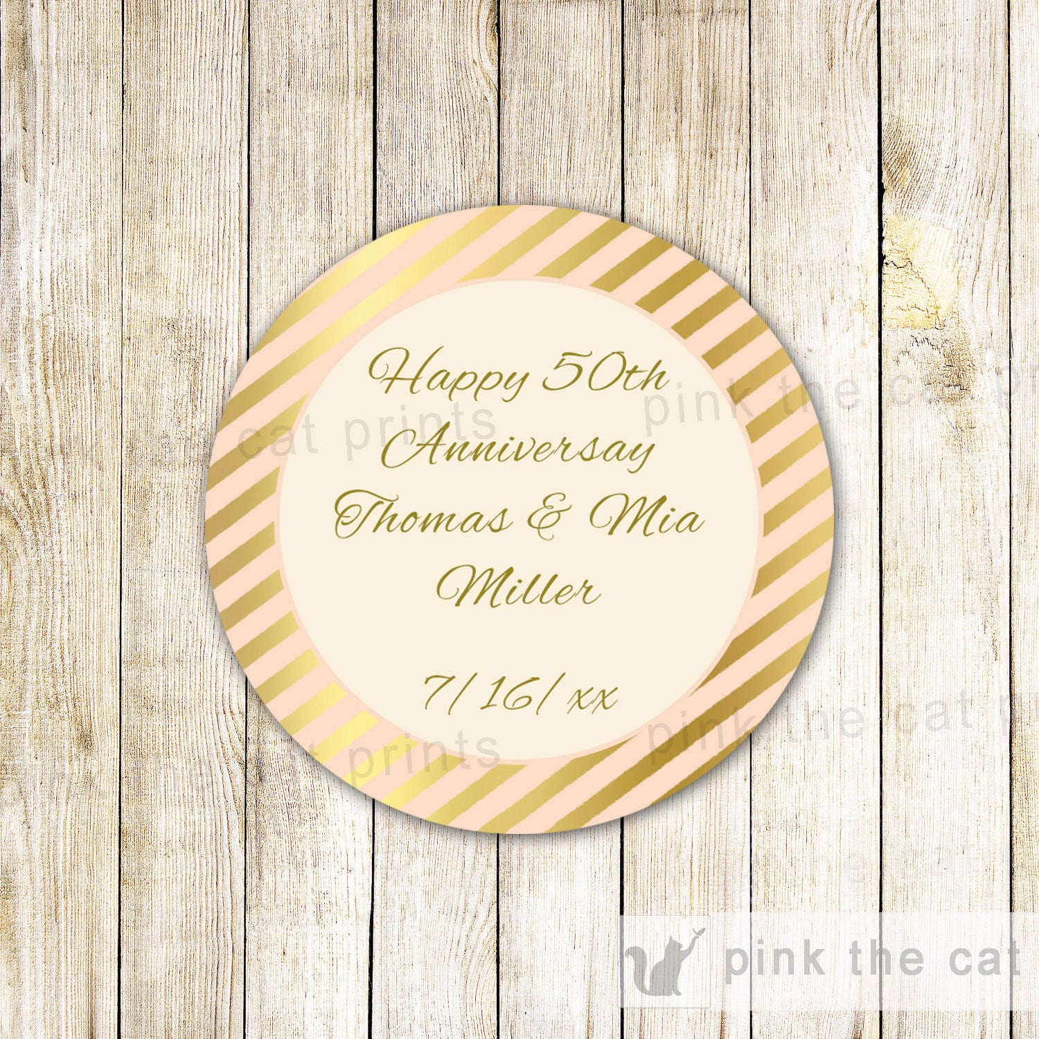 Gold Peach Gift Favor Tag Sticker Bridal Wedding Anniversary