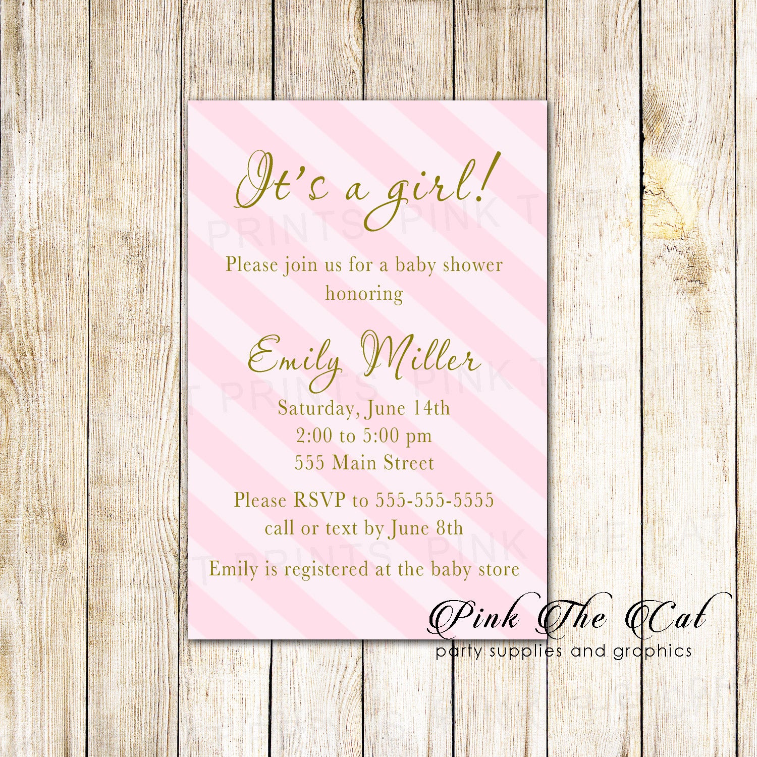 30 girl baby shower invitations blush pink gold striped