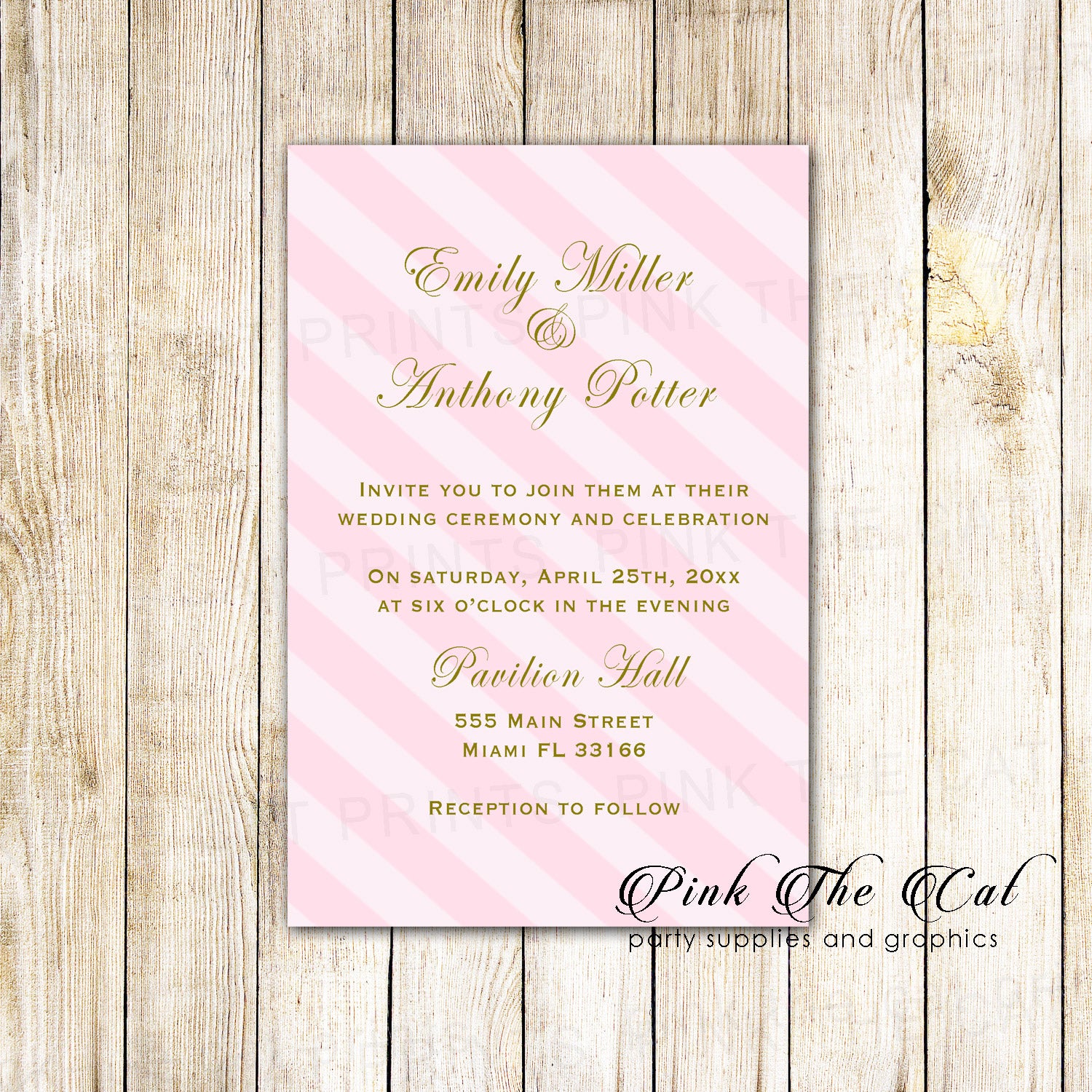 Gold Pink Wedding Invitations & RSVP (set of 100)