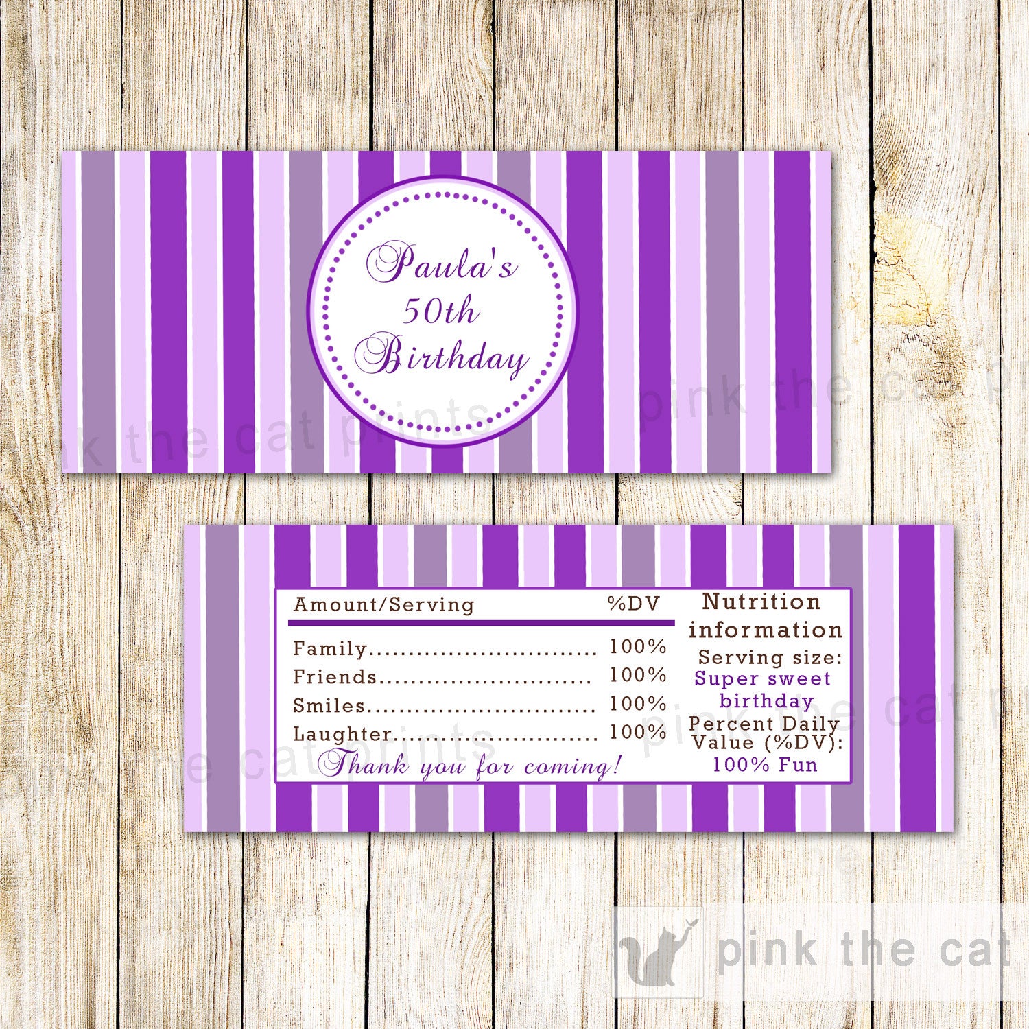Candy Bar Label Purple Stripes Birthday Baby Shower